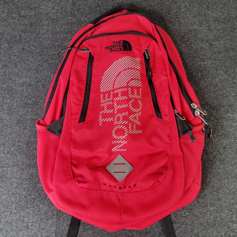 The North Face Wasatch Backpack Pink Grey Black Bottle Pockets Zippers Storage